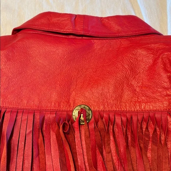 Women's VTG MPW Western 100% Red Fringe Leather Jacket , S , $59 - Picture 11 of 14